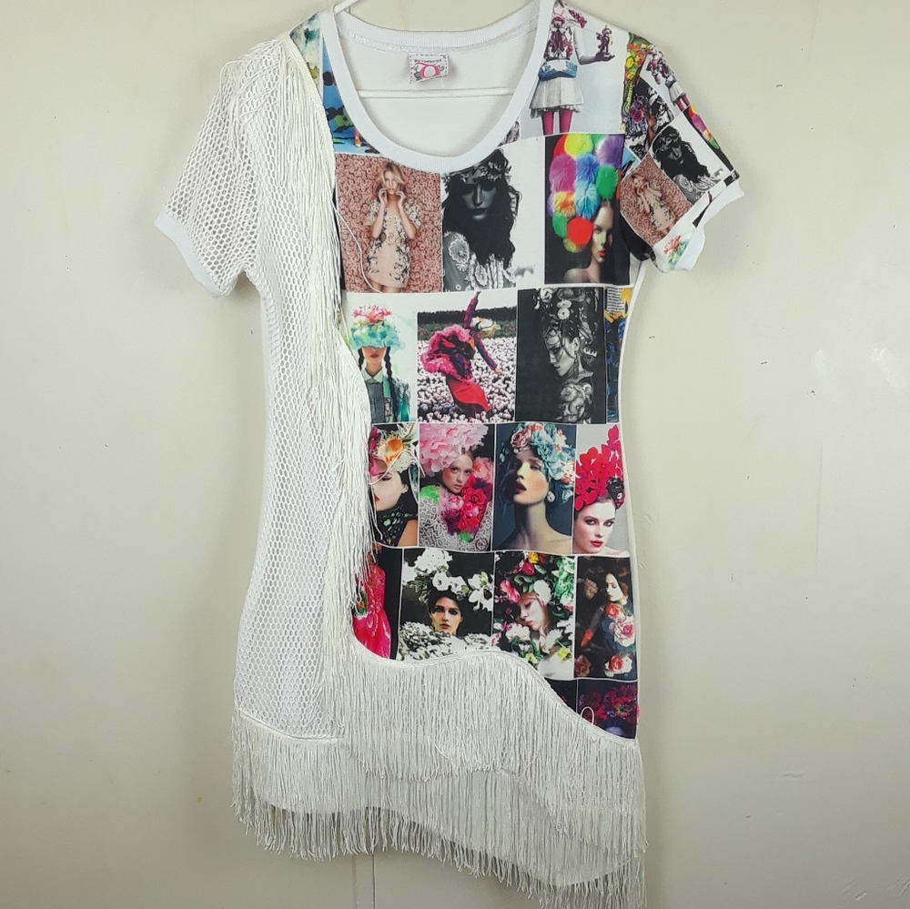 DesignLab Vogue Graphic Fringed Dress